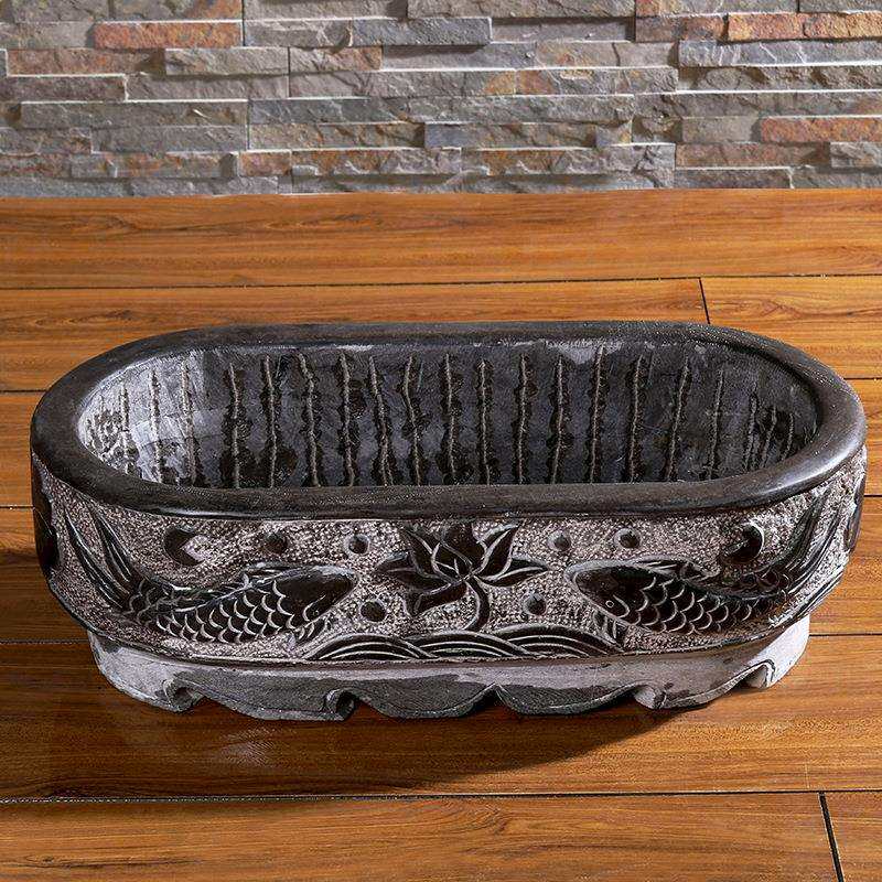 石雕青石鱼缸仿古花盆鱼缸 花岗岩荷花鱼缸庭院摆件厂家