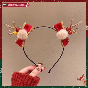 圣诞节新款头饰森系麋鹿头箍红色鹿角发箍女儿童可爱发卡成人发饰