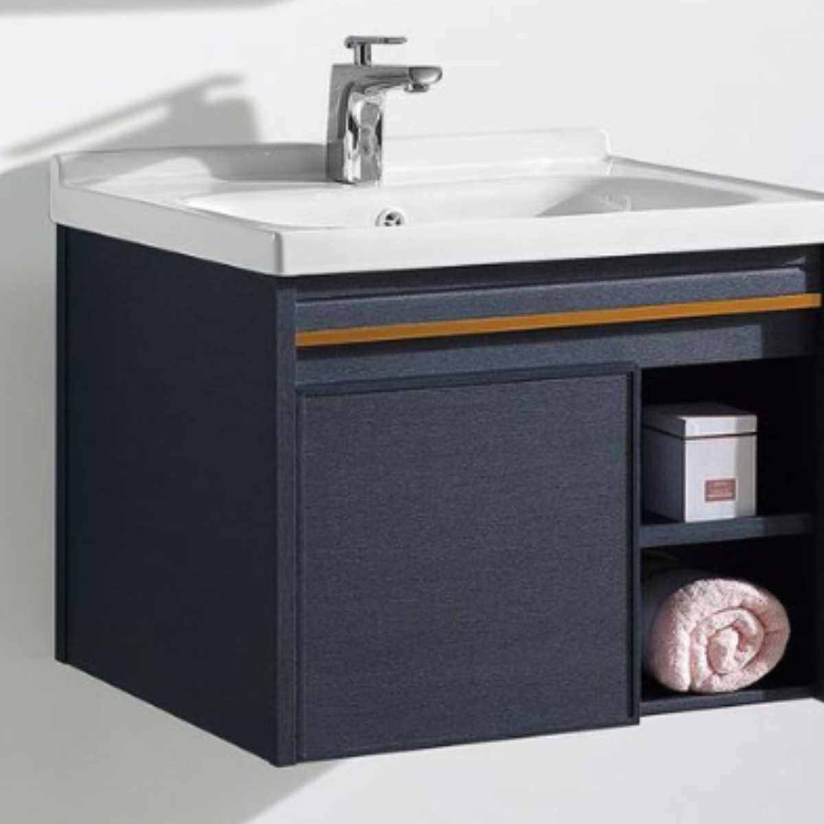 浴室柜 高档组合侧边置放蓝色岩板盆北欧挂墙式智能现代简约陶瓷