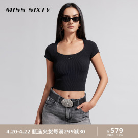 Miss Sixty2024夏季针织衫女套头方领修身显瘦辣妹风含桑蚕丝