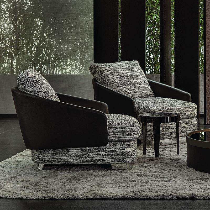 轻奢单人沙发椅不锈钢金属脚意式布皮艺设计师休闲椅