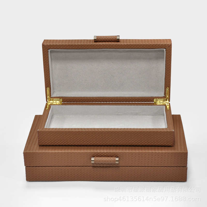 现代简约编织皮革首饰盒木盒样板房衣帽间桌面装饰摆件收纳盒子