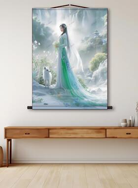 三尺三九尾狐娘娘画像挂画 胡仙供奉女狐真身像背景装饰卷轴挂画