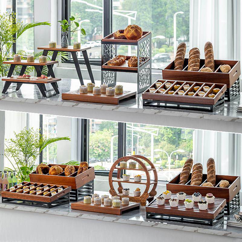 木质自助餐面包框中式甜品台摆件展示架蛋糕点心托盘架子茶歇摆台