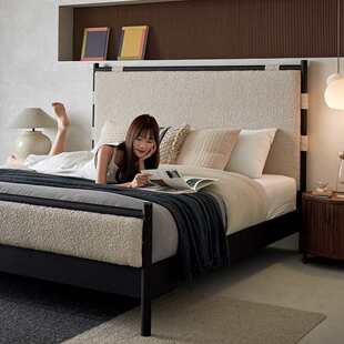 靠背实高脚木床雪主卧室高屏布.米简约橡木酥双人床艺81法式北欧