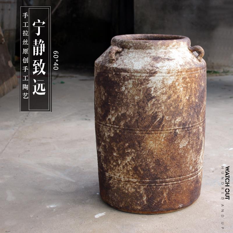 古陶瓷瓶花客墅厅插花摆件现代简约大号落地花瓶复别庭院花艺装饰