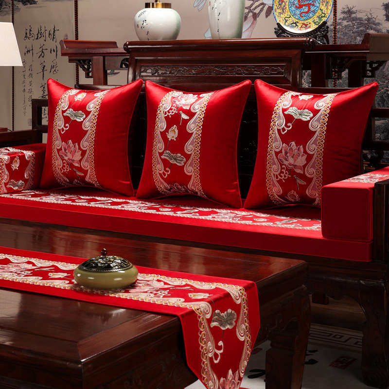 中式红木沙发坐垫靠背实木家具沙发罩套古典禅意罗汉床垫定制防