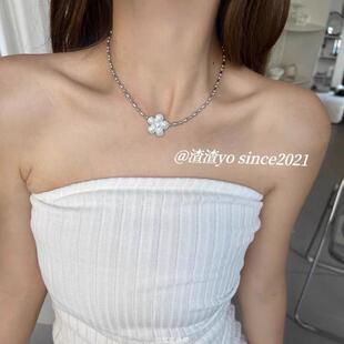 渣渣韩Y粒o系滴釉小朵甜美设计感镶钻米圆珠花串珠项链项链0055小