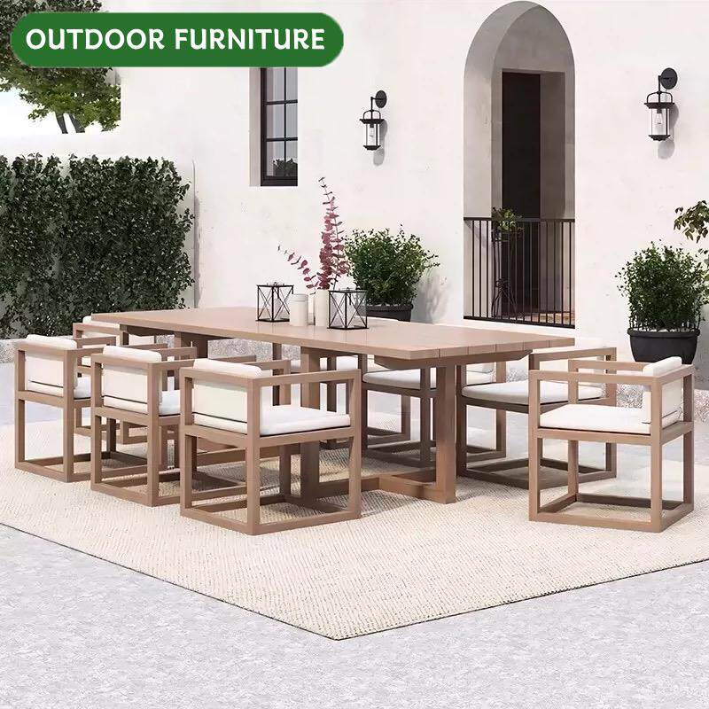 户外桌椅庭院别墅露天缅甸柚木长桌休闲 室外露台花园防水实木大