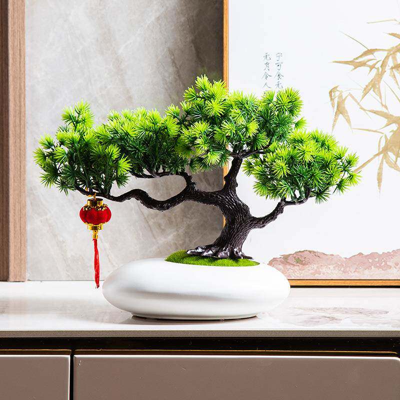 仿真迎客松盆栽假花仿真花摆设桌面花瓶摆件客厅插花罗汉松盆景无