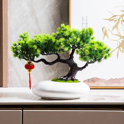 仿真迎客松盆栽假花仿真花摆设桌面花瓶摆件客厅插花罗汉松盆景无
