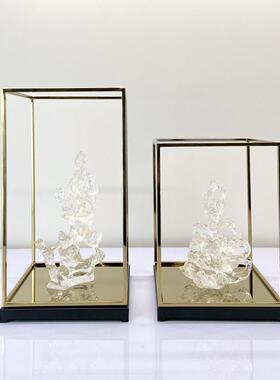 新中式玄关珊瑚摆件现代别墅透明水晶山太湖石软装饰客厅书房摆设