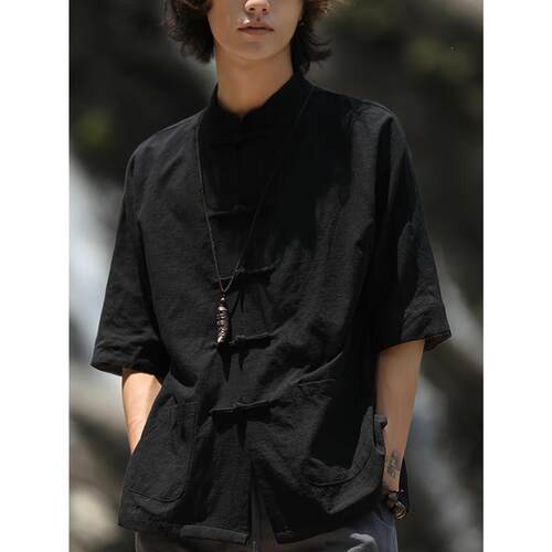 S 28339 Chinese Style Linen Shirt 复古亚麻衬衫
