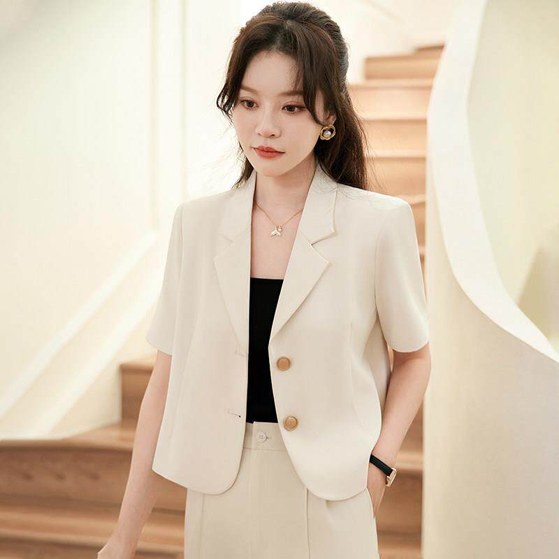 白色短袖西装外套女2026新款夏薄款休闲小个子高级感短款西服套装