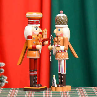 胡桃15in姜饼士兵夹子现货木制摆件工艺品批发人38cm彩绘桌面