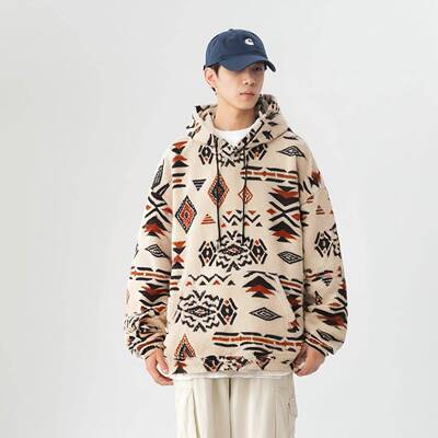 Set Men's Winter Fleece-Lined Thick Hooded Ethnic Style