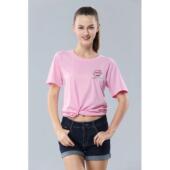 印log纯 男女广衫 正品 克丽缇娜工作服告体棉T恤母婴店团服粉色短袖