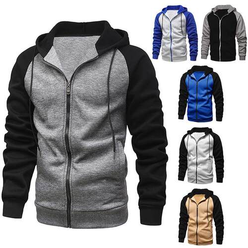 Men 2 Set Fleece Lined Zip Hoodie Sweatpants Stripe Open