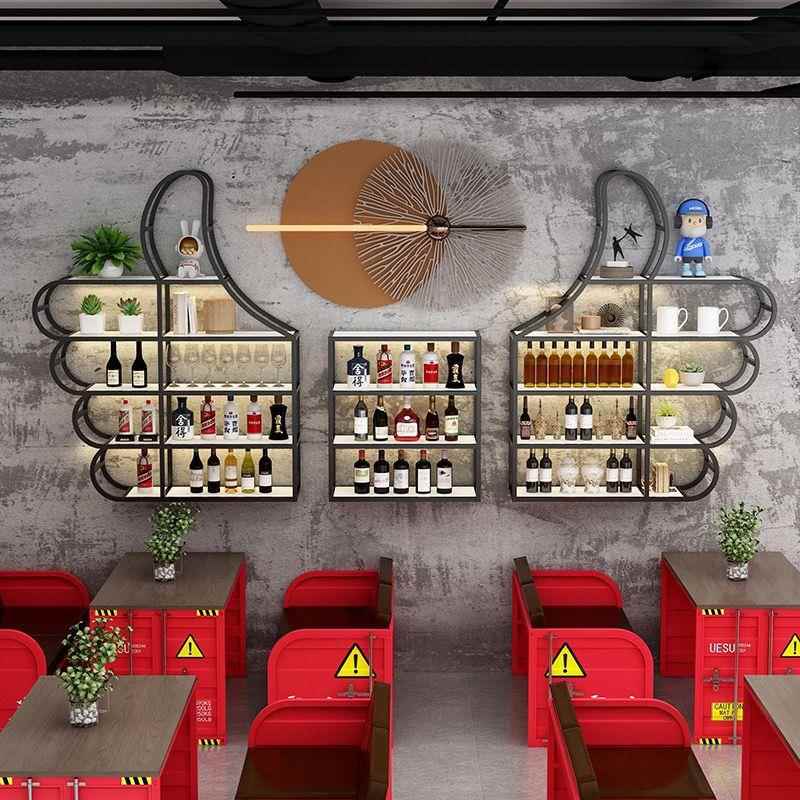 新款酒吧台酒柜置架壁挂餐架创意墙TXZ上红酒架展示物发厅光铁艺