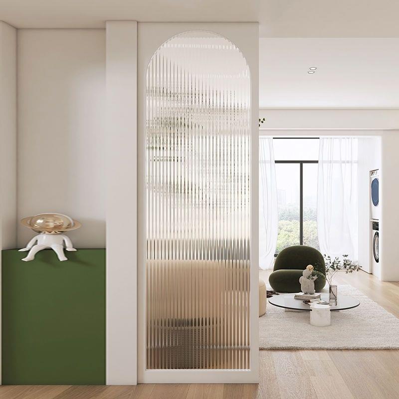 lw0法式实木奶油客厅入户玄关隔断卧室洗手台遮挡水波纹玻璃简约