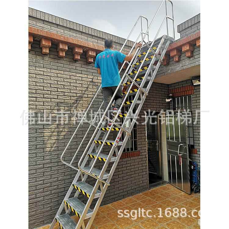 室外家用阁楼顶梯兴光铝合金基坑爬梯登高斜梯梯双柱加厚可折叠梯