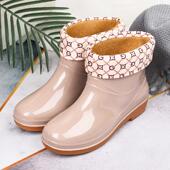 防滑水靴女劳保胶鞋 中低筒雨鞋 女厨房食堂水鞋 防滑保暖棉耐穿加厚