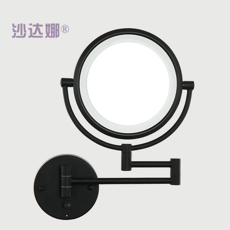 带灯化妆镜 8寸双面酒店浴室黑色可折叠led化妆镜铁艺可旋转
