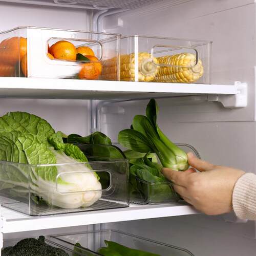 Dual-handle transparent refrigerator storage box, PET deskto
