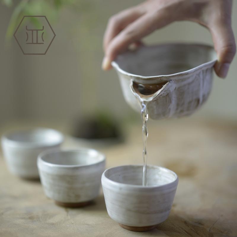 新款直销成皿手拙粗陶公道杯 创意海棠型绿茶杯 陶瓷功夫茶具分茶