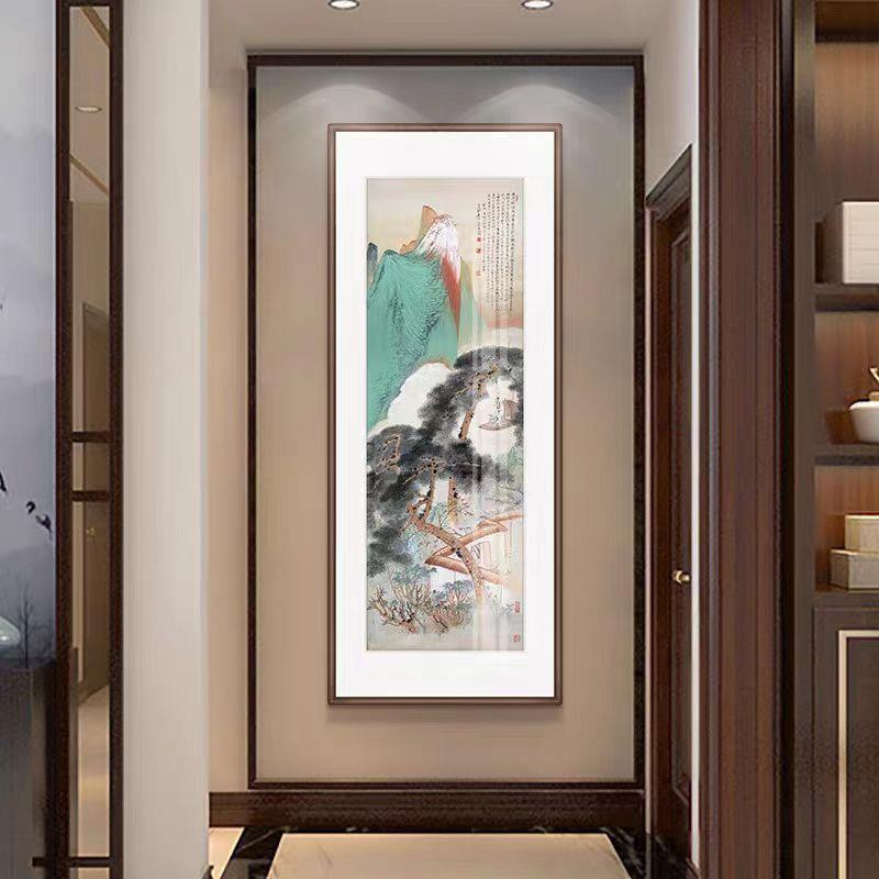 张大千装饰画国画彩墨油画山水画竖版新中式玄关挂画走廊过道装饰