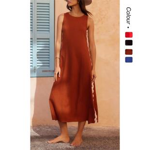 Women Summer Beach Boho Flowy Maxi Dress Casual Sleeveless V