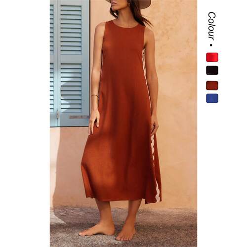 Women Summer Beach Boho Flowy Maxi Dress Casual Sleeveless V