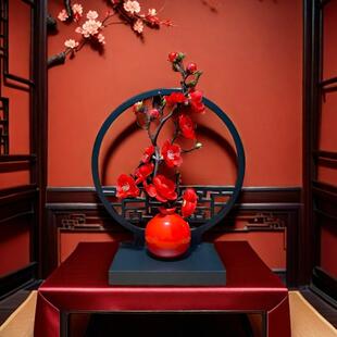 玄关塑料屏风摆件新中式花瓶摆件家庭客厅插花高颜值仿真花装饰品