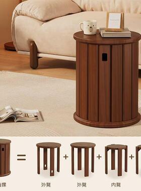 实木凳LOX叠子可叠放家用叠叠乐带滑轮收纳堆凳客备用凳新人中圆