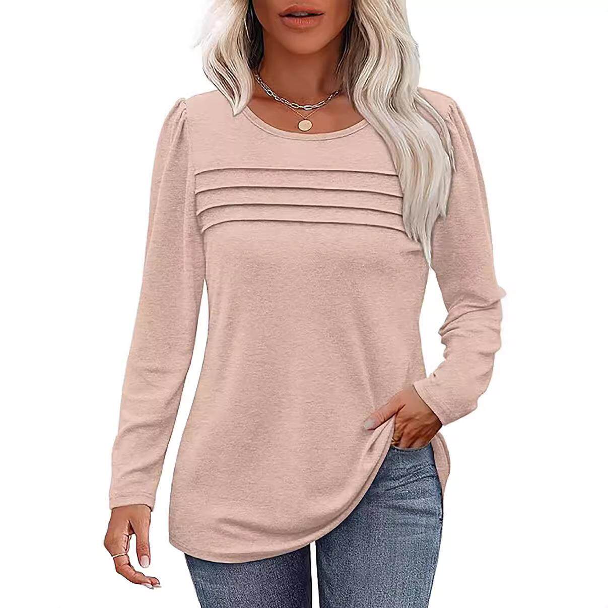 Sleeve Shirts Women Fall 2025 Dressy Casual Blouses Pleated - 实物图