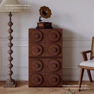 现货复古斗柜客厅小户型卡门家用组合边柜实木收纳柜床头柜电视柜