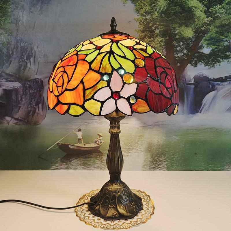 美式蒂凡尼彩色玻璃复古田园客厅餐厅卧室床头柜台灯酒吧咖啡厅灯