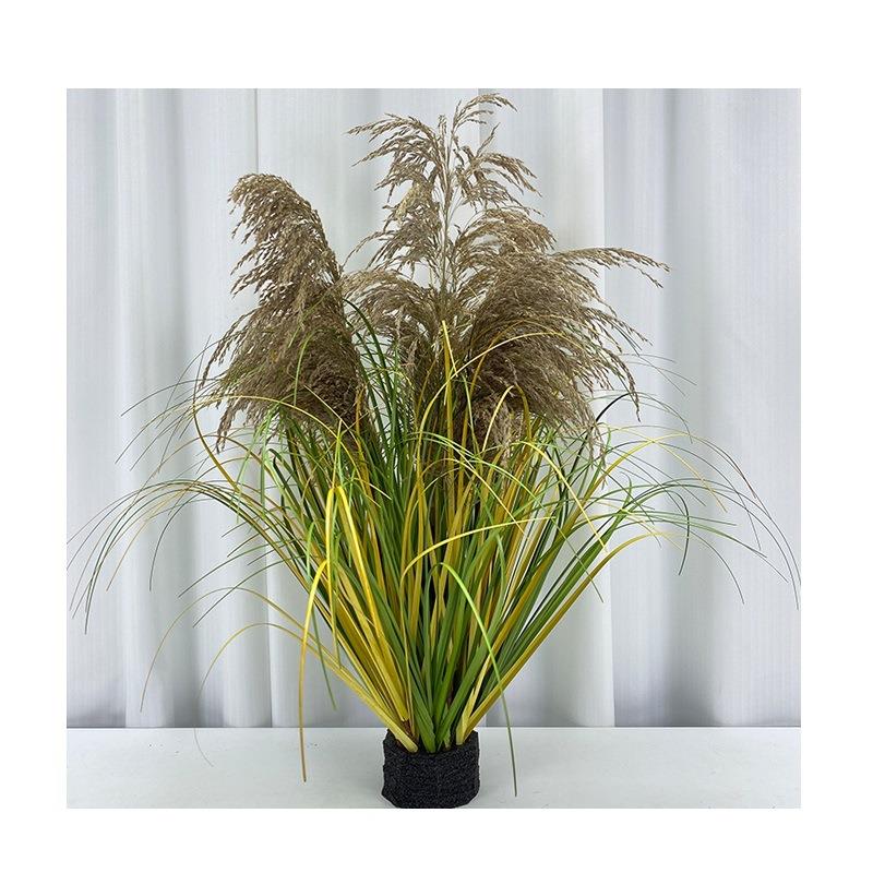 组合造景干花大头芦苇草叶仿真植物假绿植大型盆栽装饰假盆栽带盆