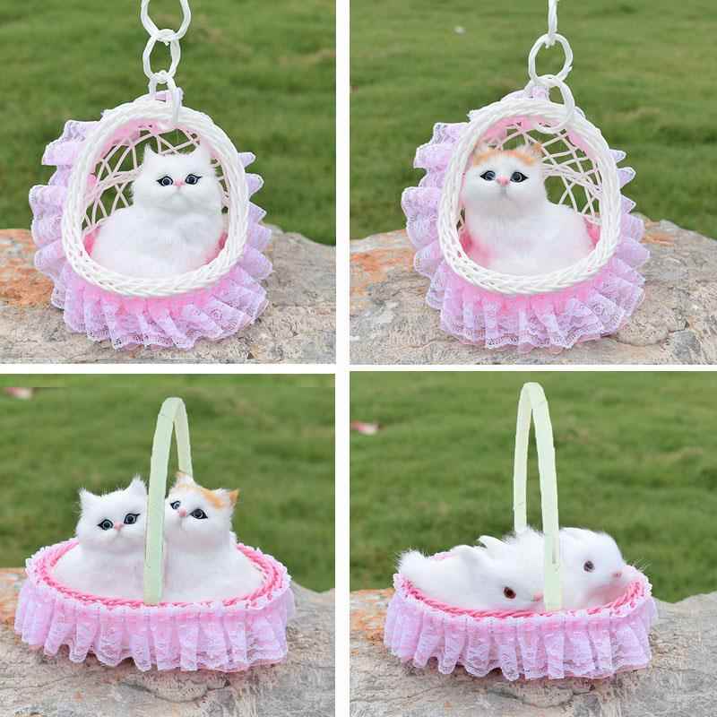 仿真花篮猫咪会叫仿真猫咪仿皮毛摆件新款花边提篮猫儿童玩具