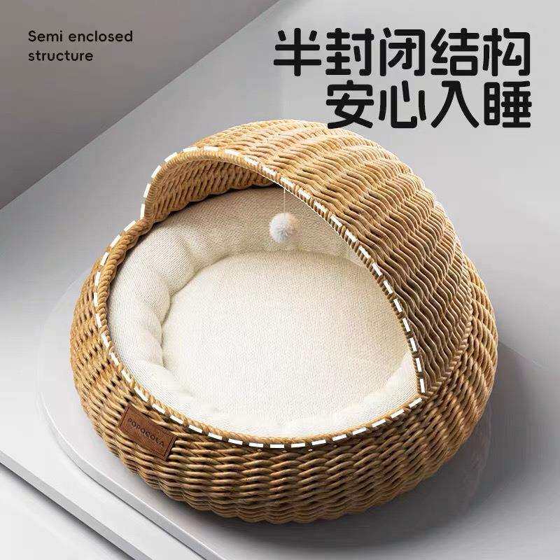 新款柳编猫窝夏季手工藤编四季通用宠物窝半封闭式夏天超级大猫窝