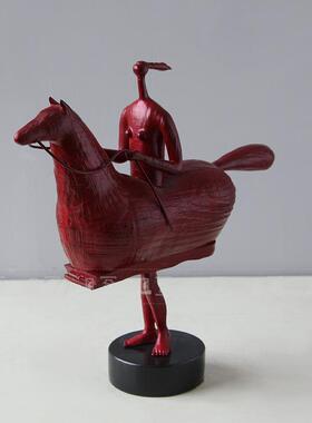 现代新中式创意金属骑马将军装饰样板间客厅玄关书房软装工艺摆件