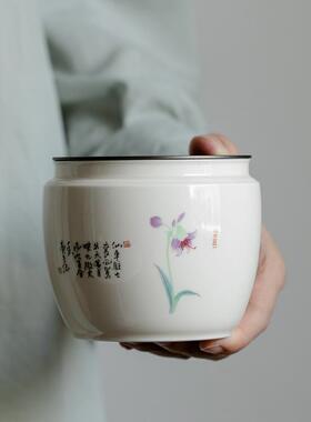卓方杏白釉建水陶瓷家用茶渣存放罐茶道配件茶盂水盂壶承茶水桶缸