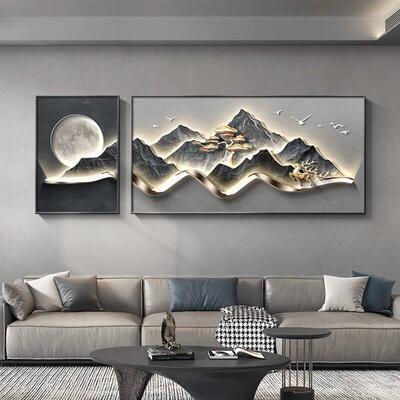 沙现代轻奢客厅装饰HM-1492画高山端高大气发背景墙挂画级感背有