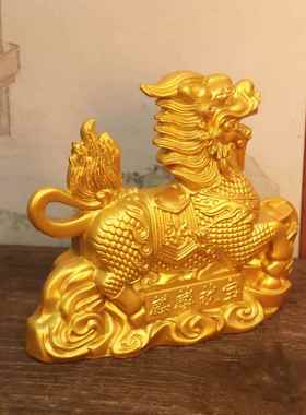 沙金麒麟摆件元宝麒麟家居玄关办公室店铺桌面小号装饰品瑞兽麒麟