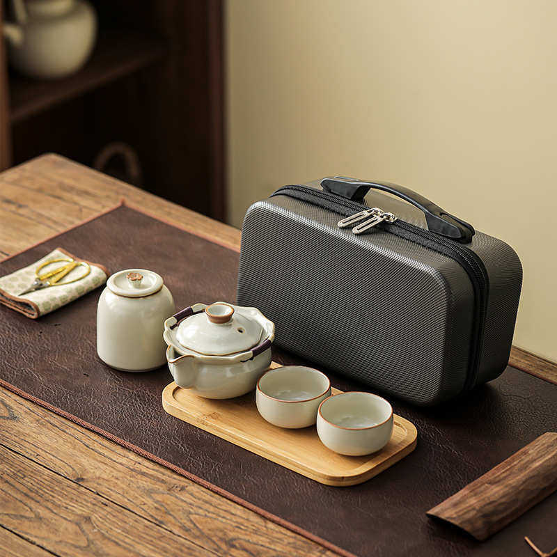 汝窑米黄手抓壶旅行茶具套装公司活动商务伴手礼送客户实用高档,餐饮具,旅行茶具,淘宝优惠券,粉丝福利购,淘宝优惠卷