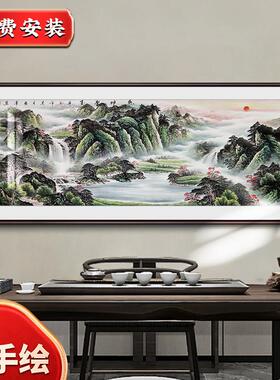 纯手绘国画新中式客厅装饰画沙发背景墙壁画办公室挂画招财山水画