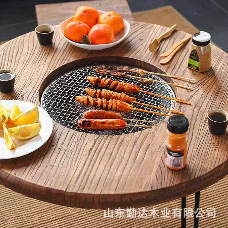 老榆木围炉煮茶桌圆形阳台实木茶几家用客厅烤茶台新款可折叠矮桌,住宅家具,家用茶台/茶桌,淘宝优惠券,粉丝福利购,淘宝优惠卷