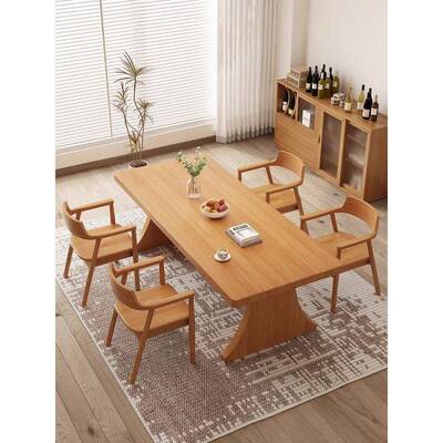 f长E实木餐桌简家用长方形吃饭桌现代约大板桌餐书桌一体小户246L