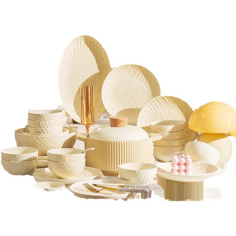 康陌（KANGMO）釉下彩奶油风碗筷套装新款陶瓷碗碟套装家用礼品
