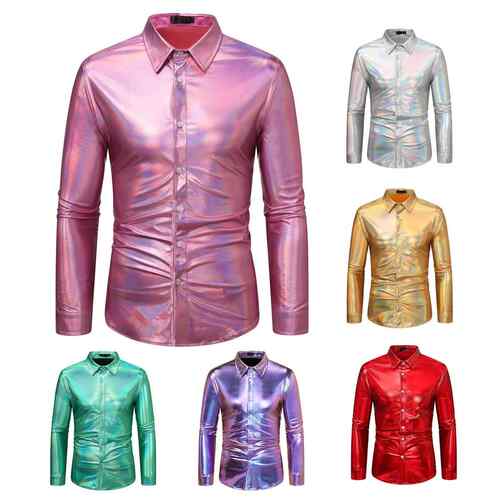 Shiny shirt men's long sleeved shirt T